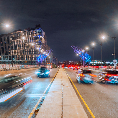 Updated LED streetlight along a bridge in Washington D.C.